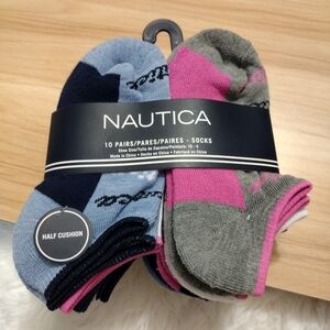 Nautica 10 Pairs Half Cushion Socks Girl Shoe Size 10-4 New